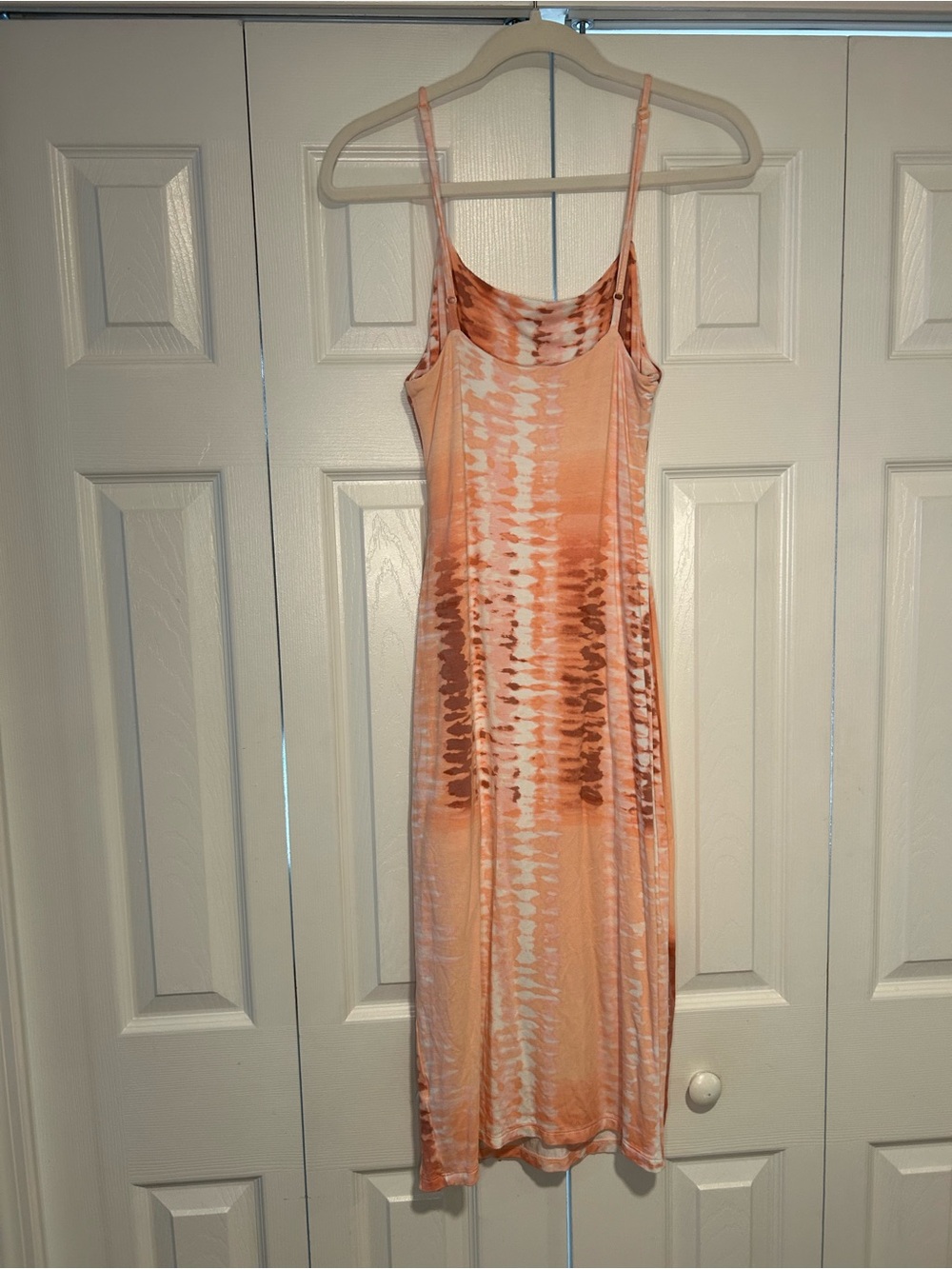 Tart Peach & Coral Tie-Dye Midi Slip Dress